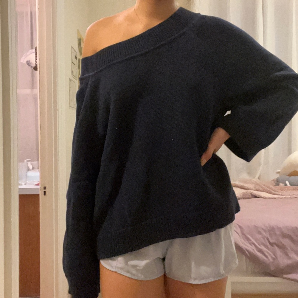 one shoulder navy sweater jcrew